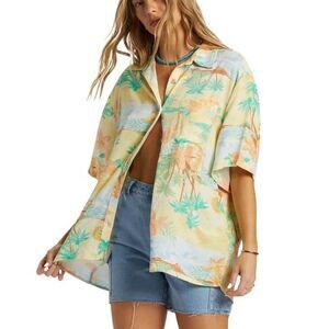 Billabong On Vacation Women's Shirt Button Up Tropical Yellow  Size M  Oversized